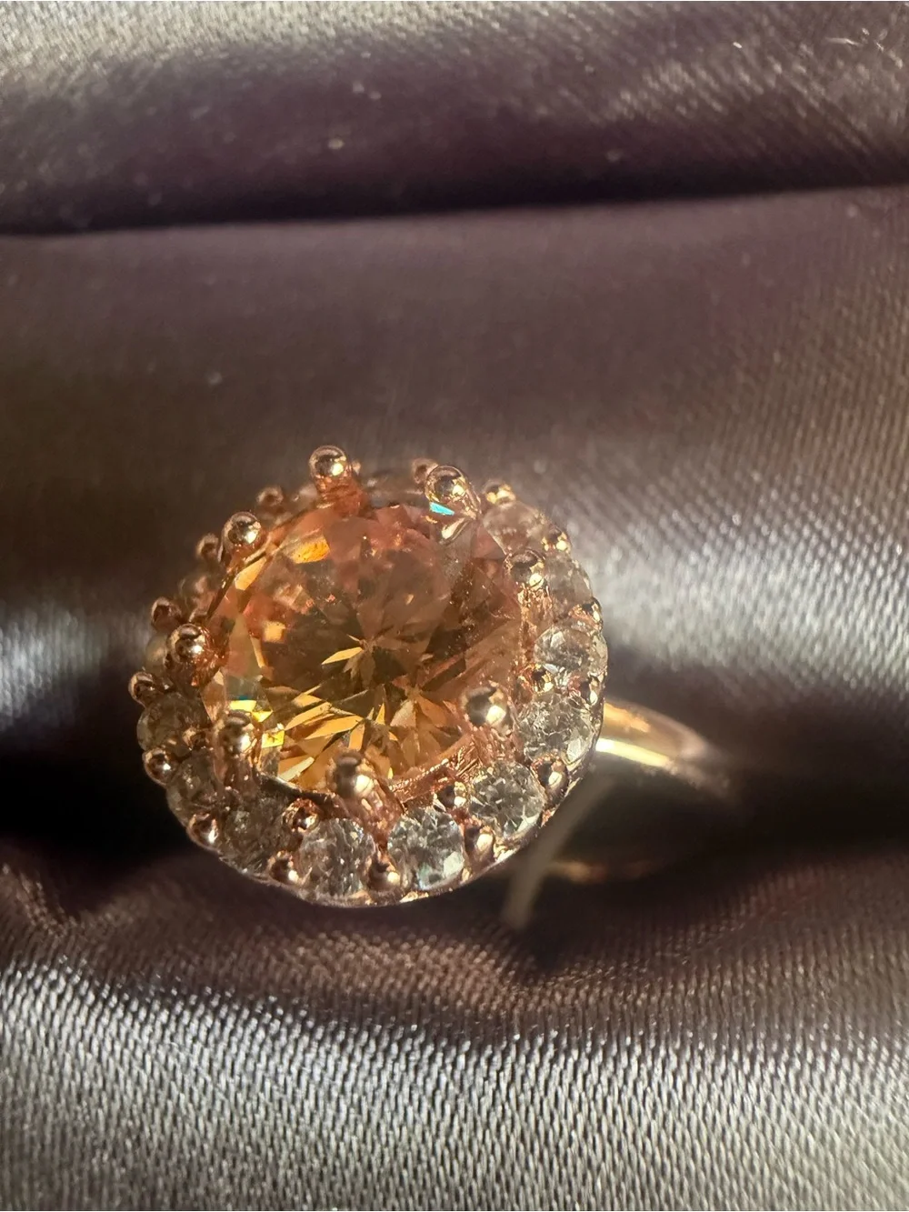 Rose Gold Halo Cocktail Ring with Champagne Center Stone